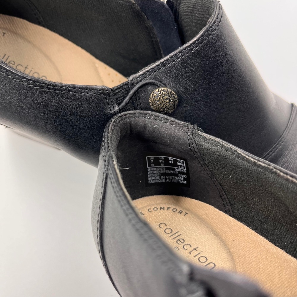 Clarks Collection Black Leather Button Side‎ Ankle Booties Women's Shoes - Picture 6 of 8